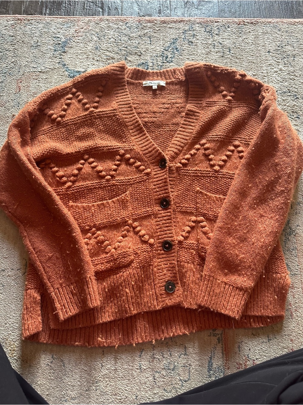 Madewell Rust Orange Bobble Knit Button-Front Cardigan